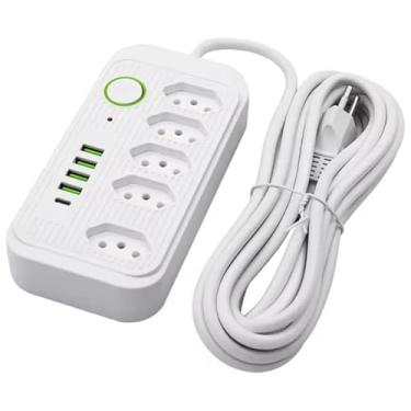 Imagem de Extensão Filtro De Linha Régua 10 Entradas - 5 Tomadas 4 Usb, 1 Tipo-c Bivolt Cabo 2m, Botão Ligar/Desligar, Carregadores, Eletrodomésticos, Fontes e Plugs