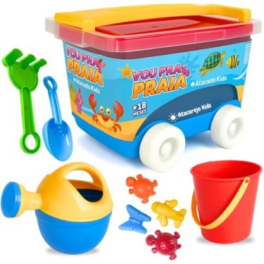 Imagem de Kit Baldinho Praia Com Carrinho 9 Peças Brinquedo Infantil Criança Brincar Na Areia