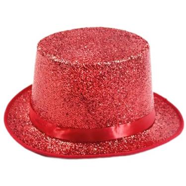 Imagem de Velorique Cartola com lantejoulas brilhantes para homens, mulheres e adultos, mágico, peregrino, teatral, palhaço, boliche, fantasia de cosplay para Halloween, baile de máscaras, carnaval (vermelho)