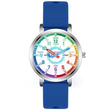 Imagem de Kchss Relógio analógico infantil, relógio de aprendizagem para crianças de 8 a 12 anos, à prova d'água, para meninos de 5 a 7 anos, 6 a 8 anos, relógios para meninas, Baleia fofa azul 22 - pulseira