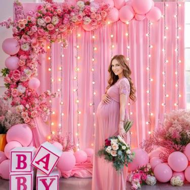 Imagem de Cortinas rosa Backdrop Shillance 3x3m com luzes de corda LED