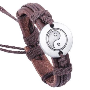 Imagem de Bracelete de couro Yin Yangs Symbol para homens e mulheres - yiweisai