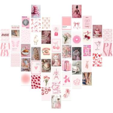 Imagem de Vodefoad Coquette decoração de quarto rosa estética 50 peças coquete rosa decoração de parede quarto coquete dezembro fotos estéticas decoração de quarto rosa 10 x 15 cm kit de colagem de parede para