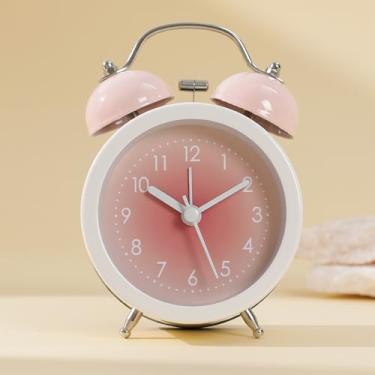 Imagem de Despertador de sino duplo, relógio de mesa colorido de 12,7 cm, despertador alto operado por bateria com luz noturna, relógio de mesa sem tique-taque para decoração de cabeceira de escritório, quarto