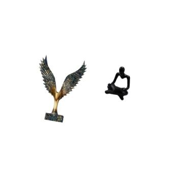 Imagem de Fenteer Estátua de Resina com Asas Abertas, Escultura de Pensador, Ornamento de Feng Shui, Estatueta Abstrata Decorativa, Artesanato para Decoração de Sala de