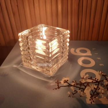 Imagem de Conjunto com 4 Castiçais de vidro quadrado decoração enfeite de mesa festa