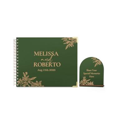 Imagem de HZGUEOSTB Livro de visitas de madeira personalizado com placa de mesa - 100 páginas em branco 27,4 x 21,3 cm encadernado em espiral Polaroid Livro para casamento, festa, aniversário, funeral