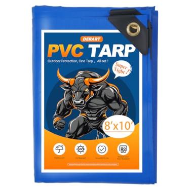 Imagem de Lona de PVC resistente azul de 2 x 3 m, capa impermeável de 10,6 mm com ilhós de latão reforçado, resistente a UV e rasgos para acampamento ao ar livre, caminhão, barco, piscina e pátio