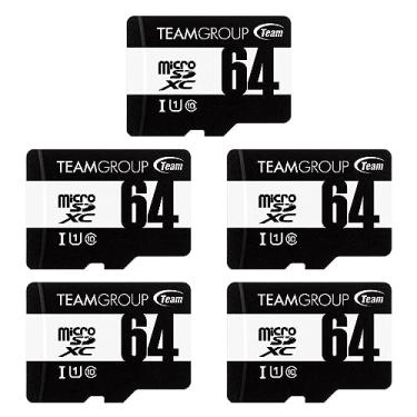 Imagem de TEAMGROUP Micro 64 GB x 5 unidades UHS-I U1 Classe 10 SDHC SDXC Velocidade de leitura até 100 MB/s Cartão de memória flash de alta velocidade com adaptador para câmera, vigilância, fotografia Full HD