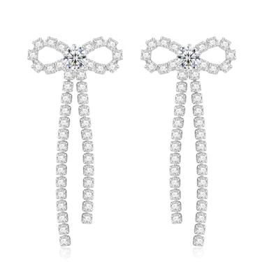 Imagem de COORWEEL Brincos de laço de cristal elegantes para mulheres, brincos de zircão cúbico para casamento, noiva, formatura, joias, Latão, Zircônia cúbica