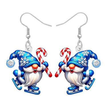 Imagem de DOWAY Brincos de gnomo de inverno azul para mulheres, brincos de acrílico de Natal, joias de Natal, gnomos, presentes para mulheres, acessórios de fantasia de férias, Medium, Acrílico, Sem pedra