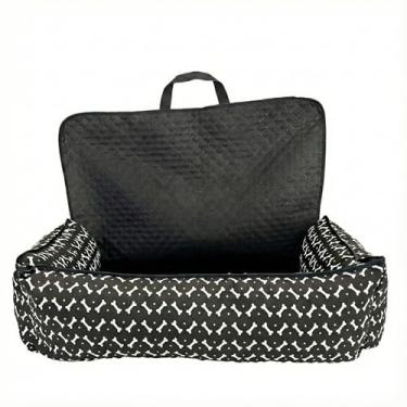 Imagem de Assento Cadeirinha Pet para Carro Toddy Impermeável (G) - Cama de Viagem Acolchoada com Zíper e Passagem para Cinto - Proteção Banco Traseiro (Preto)