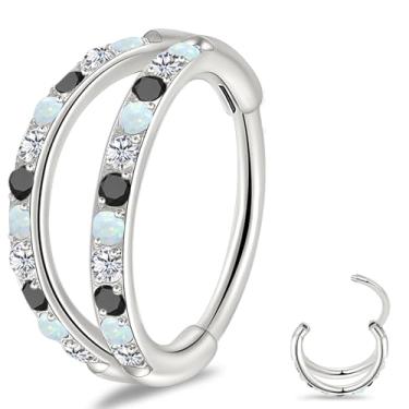 Imagem de limerencia Anel de nariz de titânio - Brinco de cartilagem de argola dupla G23 - Anel clicker de 20G para septo, hélice, concha, Daith, piercing Tragus - Joias corporais hipoalergênicas para mulheres