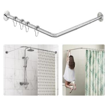 Imagem de SIKAIQI Suporte extensível para varão de cortina de banheiro em forma de L inoxidável 304 (59,9 cm a 133 cm x 59,9 cm a 133 cm), instalação sem furadeira, para banheiro, loja de roupas, espaço privado
