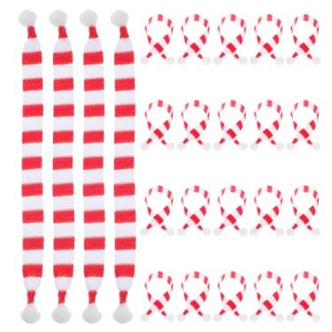 Imagem de Mini cachecóis de Natal, 24 peças, pequenos cachecóis tricotados pompom para boneco de neve e urso artesanato decorações de férias tecido macio enfeites de árvore de Natal para pendurar