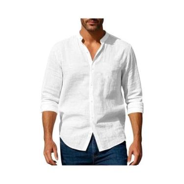 Imagem de Camisa Masculina Slim Fit De Algodão E Linho Com Gola Henley Leve Resp