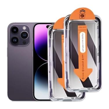 Imagem de Pacote com 2 protetores de tela de privacidade para iPhone 16/15/14pro vidro temperado anti-espião, dureza 9H, bordas curvas 3D, fácil instalação e fácil instalação
