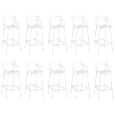 Imagem de Kit 10 Banquetas Allegra com Encosto Design Cozinha/Bancada - Branco -