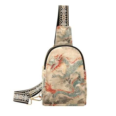 Imagem de CEBUGI Bolsa tiracolo feminina pequena dragão chinês pochete transversal de couro para caminhadas, viagens ao ar livre