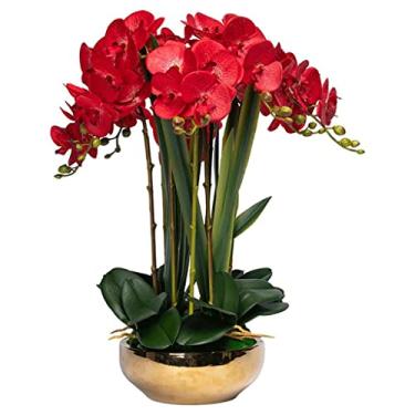 Imagem de Flor artificial 8 cabeças Phalaenopsis artificiais flores com vaso orquídeas sala de estar quarto arranjo floral flores artificiais