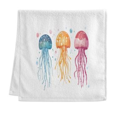 Imagem de CEBUGI Toalhas de banho premium - Toalhas de algodão macio para lavar o rosto - Toalhas de banho de mão persistentes para cuidados com a pele do banheiro | 40 x 75 cm | Medusa colorida|1 pacote