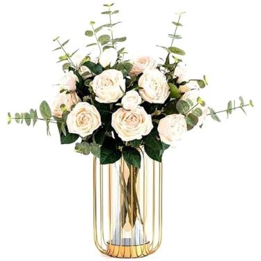 Imagem de LMJYU Flores artificiais em vaso, buquê de seda falsa, arranjos de flores realistas, mesa de casamento, centro de mesa, flores falsas