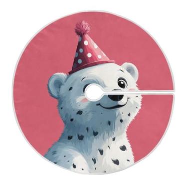 Imagem de Qilmy Linda saia de árvore de Natal com urso de aniversário, 90 cm, camurça para árvore de Natal, adequada para ambientes internos e externos, festas, escritório, loja, armário, decoração24