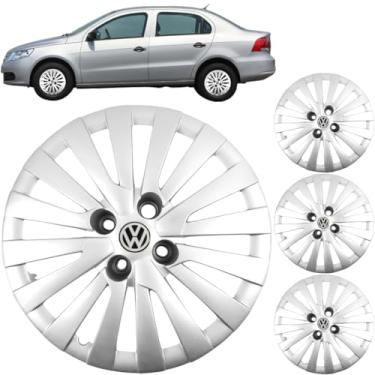 Imagem de Jogo 4 Calotas Aro 15 Vw Gol Voyage Saveiro G5 G6 2009 a 2016 Com Adesivo Logo Vw Resinado Grid GR242CP