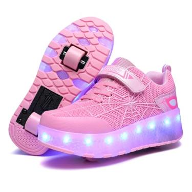 Imagem de KINGSEESUN Tênis infantil infantil para meninos e meninas com LED para presente de Natal e aniversário, rosa, 12 Little Kid