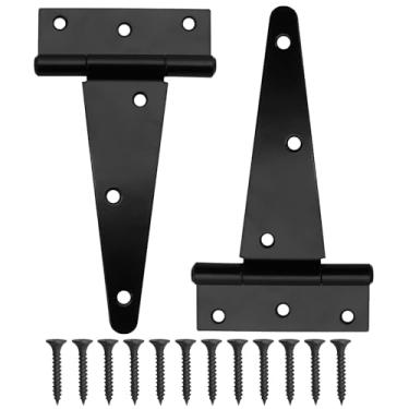 Imagem de Murtenze Pacote com 2 dobradiças de porta de galpão de 15 cm para serviço pesado, dobradiças pretas espessas para porta de celeiro, galpão ou cercas de madeira