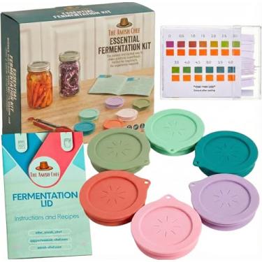 Imagem de Kit de fermentação essencial da The Amish Chef – Pacote com 6 tampas de fermentação de silicone para frascos de vidro de boca larga, tampas de fermentação sem água para picles, quimchi, alimentos