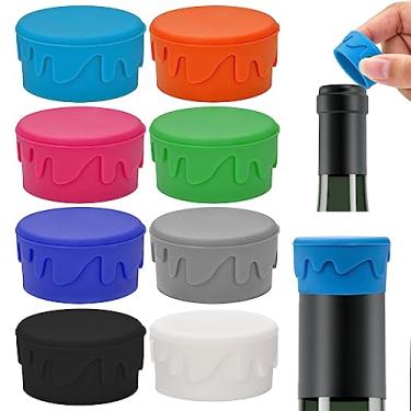 Imagem de 8 peças de tampas de garrafa de vinho de silicone reutilizáveis, rolhas de substituição para rolhas para manter o vinho fresco