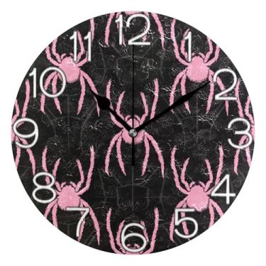 Imagem de GAIGEO Relógio de parede decorativo analógico, estético, silencioso, sem tique-taque, relógio de cozinha, decoração de parede de casa de fazenda moderna, rosa, aranha, preto, 25 cm, ponteiros dourados