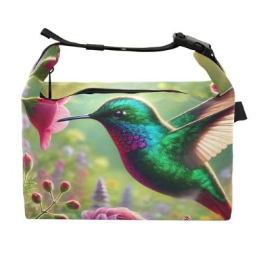 Imagem de TSENQUE Lancheira colorida com beija-flor brilhante para mulheres, lancheira portátil, lancheira para trabalho, linda bolsa térmica para adultos