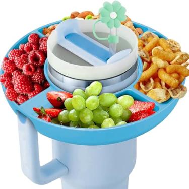 Imagem de Tigela de lanche para copo Stanley, bandeja de lanche de plástico compatível com copo Stanley de 1,134 g, adequada para suporte de carro em casa ao ar livre (azul)
