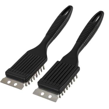 Imagem de Kit 2 Escovas para Limpar Grelha Churrasqueira com Espátula 2 em 1 Cerdas Aço Inoxidável Remove Gordura e Sujeiras Limpeza Eficaz