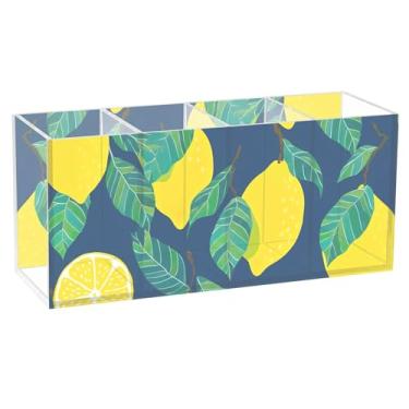 Imagem de TSENQUE Porta-canetas de mesa com limão amarelo vibrante, personalizado, fofo, artístico, acrílico, para escritório, porta-pincéis, copos de lápis, organizador de escritório para decoração de mesa