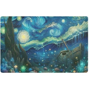 Imagem de Tapete de porta personalizado para noite estrelada mundo subaquático tapete de entrada externo à prova d'água, tapete de boas-vindas absorvente para porta frontal entrada externa 81 x 50 cm
