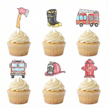 Imagem de Toppers de cupcake de caminhão de bombeiros
