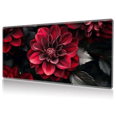 Imagem de DHYYDSQZ Tapete para MTG, tapete de jogo de cartas 61 x 35,5 cm, base de borracha antiderrapante, tapete de mesa costurado para MTG TCG, flores vermelhas