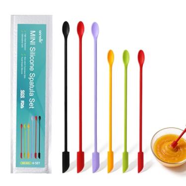 Imagem de Conjunto de 6 espátulas de silicone com pontas duplas de vários tamanhos – alcance até a última gota para assar, misturar tigelas e potes de comida