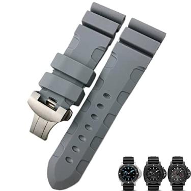 Imagem de ORKDFJ Pulseira de relógio Nature Rubber 24 mm para luminária submersível Panerai PAM preto azul vermelho laranja pulseira fecho borboleta (cor: borboleta cinza, tamanho: 24 mm preto)