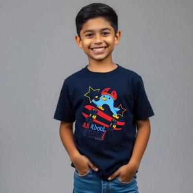 Imagem de Camiseta Infantil de Crianca Pinguim De Skate - Hard Seven, Azul, Mari