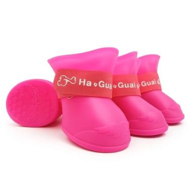 Imagem de Sapato de Cachorro BOTA DE SILICONE para Cães Pequenos Antiderrapante Impermeável Ajustável (Rosa, Grande - L)
