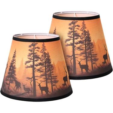 Imagem de Conjunto de 2 persianas pequenas, abajures de veado para candeeiros de mesa 19 cm superior x 30 cm inferior x 24 cm de altura, substituição de abajur de tecido para abajur de cabeceira, arandelas de