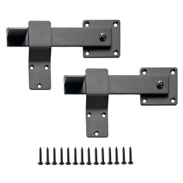 Imagem de SUMBIN Trava de porta de celeiro de metal sólido de 14 cm para ferragens de ferro, adiciona segurança extra e privacidade em acabamento preto fosco, 2 pacotes