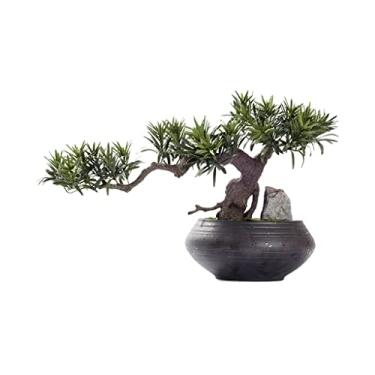 Imagem de Árvore artificial bonsai artificial vaso de cerâmica verde artificial adequado para decoração de casa, escritório, jardim, mesa, árvore falsa