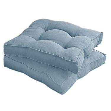 Imagem de Almofada Assento para Cadeira Futton (Kit 1/2/4) – Polialgodão Respirável 8cm de Altura, Almofada de Chão Quadrada Estilo Turca para Cozinha, Jantar e Escritório(Lago Azul,45x45cm 2pcs)