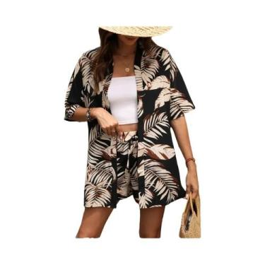 Imagem de Conjunto De Verão Feminino Com Estampa, Camisa De Manga Curta E Shorts