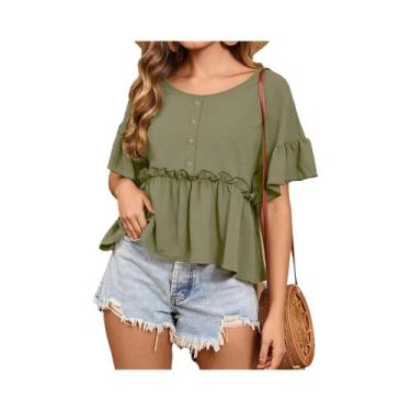 Imagem de Verde oliva camisa feminina plus size verão chique elegante camisa cas